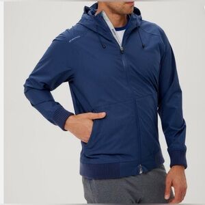 Zero Restriction Men's Navy Blue Hooded Waterproof Full Zip Bomber Jacket - Med